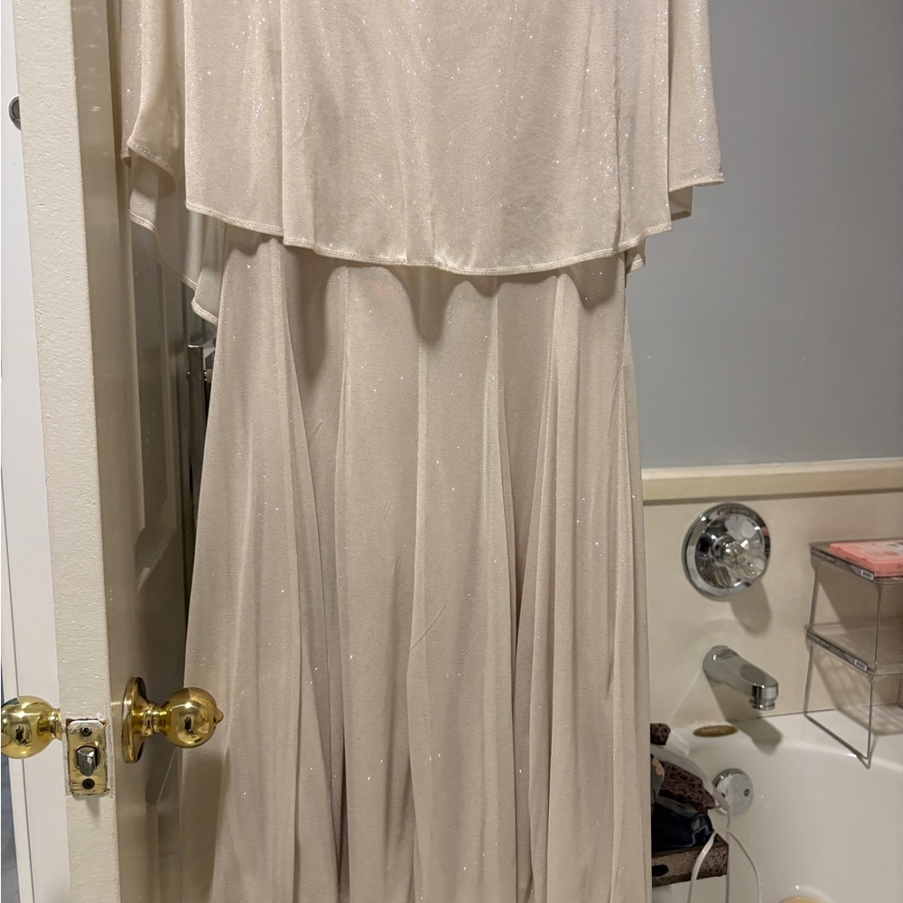 Gabby Skye Shimmering Cream Dress flowy shimmer fabric